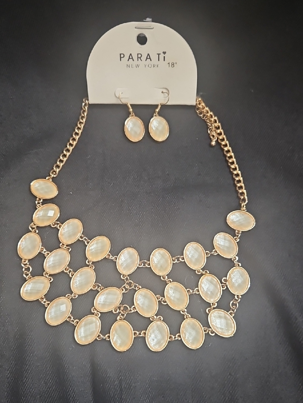 Gold-Tone Multi-Stone Cream Statement Necklace & Earrings
